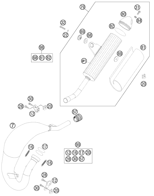 vue éclatée système d'echappement - ktm 85 sx 17/14 eu 2012