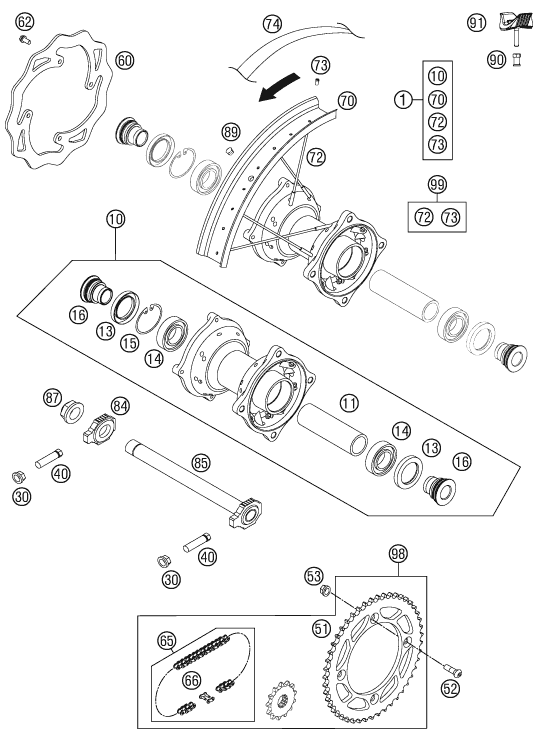 vue éclatée roue arrière - ktm 85 sx 17/14 eu 2012