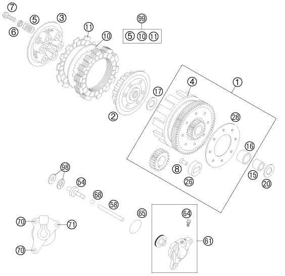 vue éclatée embrayage - ktm 85 sx 17/14 eu 2012
