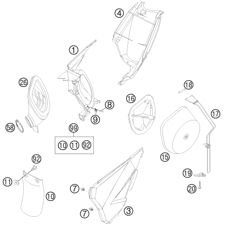 vue éclatée filtre à air - ktm 85 sx 19/16 eu 2012