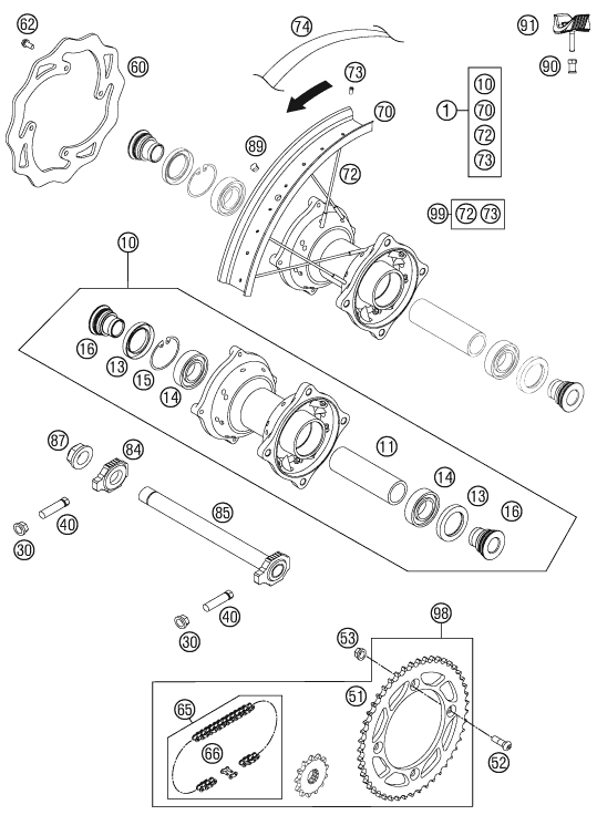 vue éclatée roue arrière - ktm 85 sx 19/16 eu 2012