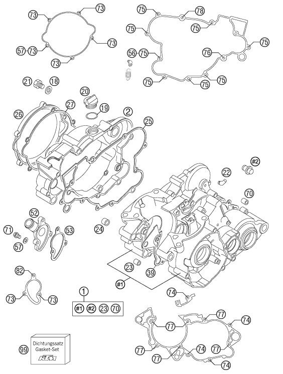 vue éclatée carter moteur - ktm 85 sx 19/16 eu 2012
