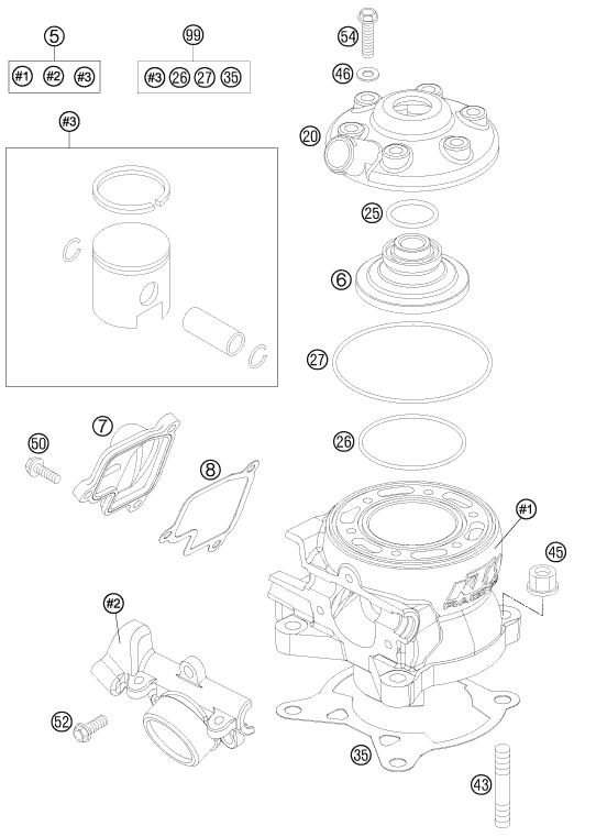 vue éclatée cylindre - ktm 85 sx 19/16 eu 2012
