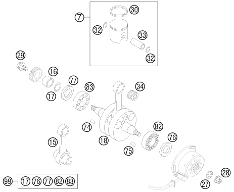 vue éclatée vilebrequin, piston - ktm 85 sx 19/16 eu 2012