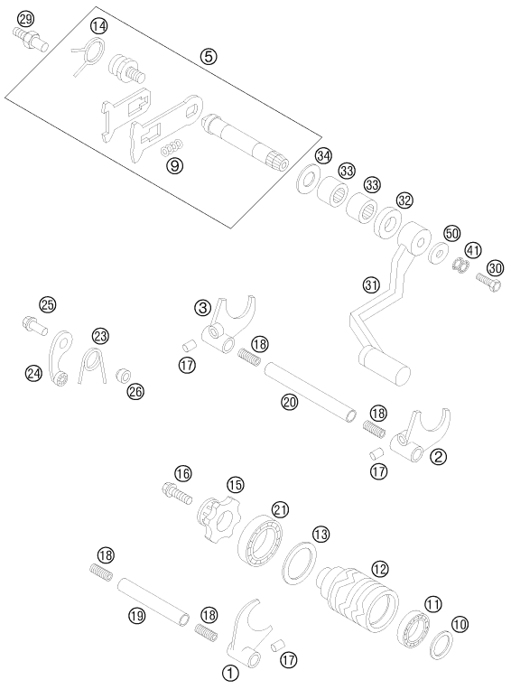 vue éclatée mécanisme de sélection - ktm 85 sx 19/16 eu 2012