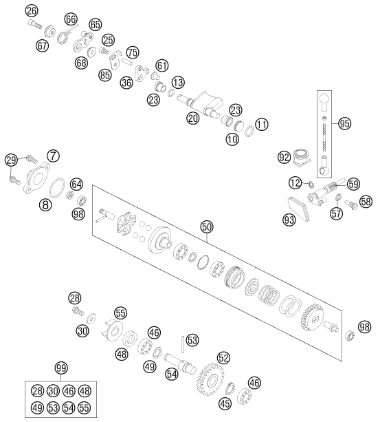 vue éclatée valve d'échappement - ktm 85 sx 19/16 eu 2012
