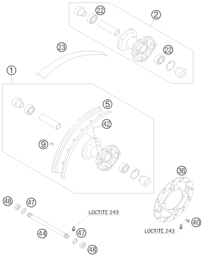 vue éclatée roue avant - ktm 50 sx eu 2008