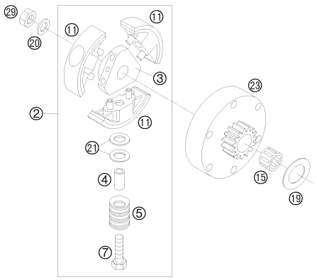 vue éclatée embrayage - ktm 50 sx eu 2008