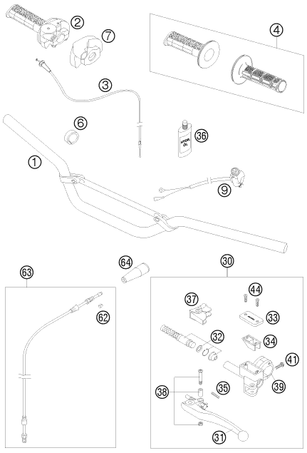 vue éclatée guidon, armatures - ktm 65 sx eu 2008