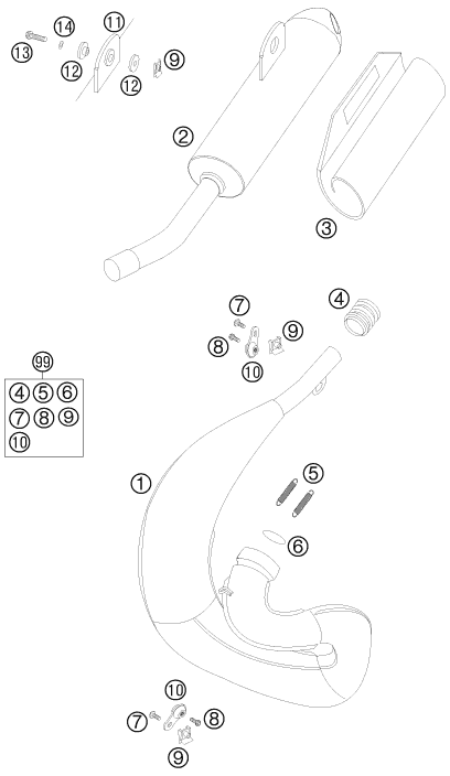 vue éclatée système d'echappement - ktm 65 sx eu 2008