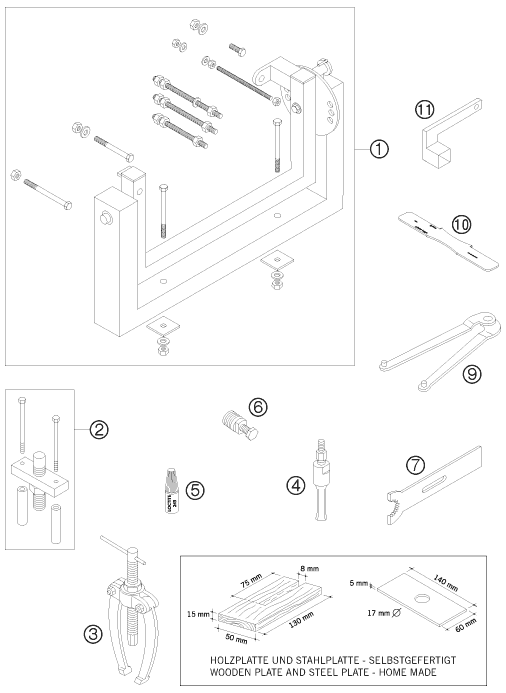 vue éclatée outils spéciaux moteur - ktm 65 sx eu 2008