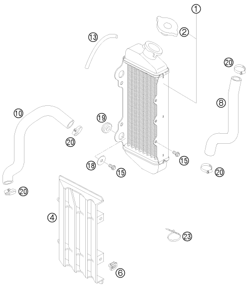 vue éclatée système de refroidissement - ktm 65 sx eu 2008