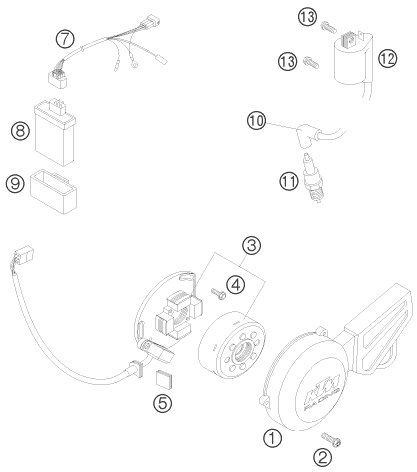 vue éclatée système de allumage - ktm 65 sx eu 2008