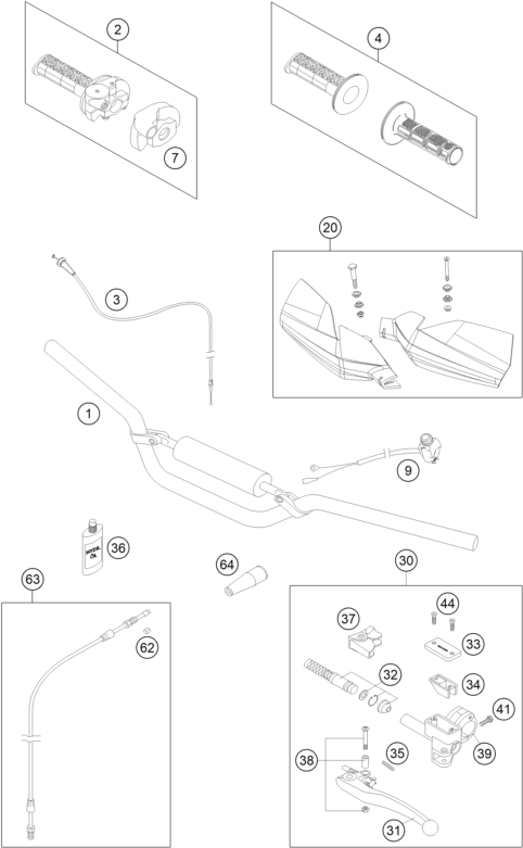 vue éclatée guidon, armatures - ktm 65 xc eu 2009