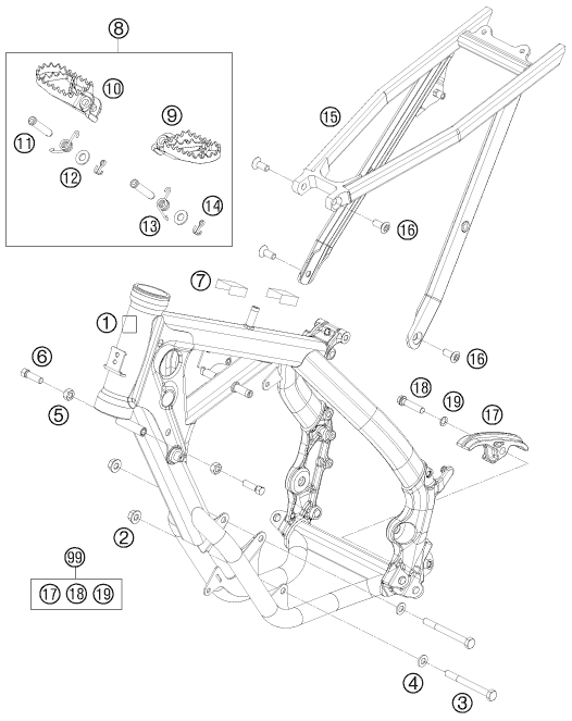 vue éclatée cadre - ktm 65 xc eu 2009