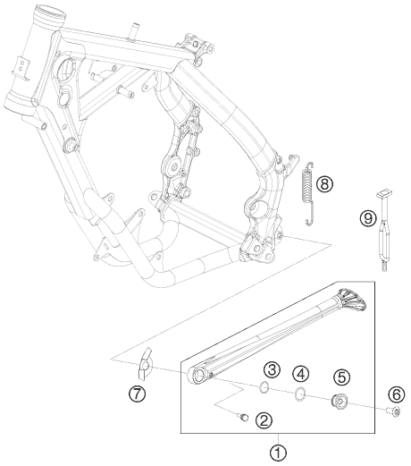vue éclatée béquille latérale / béquille centrale - ktm 65 xc eu 2009