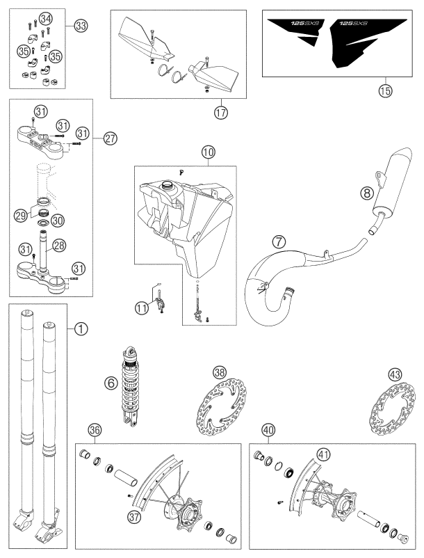 vue éclatée pièces neuves - ktm 125 sxs eu 2003