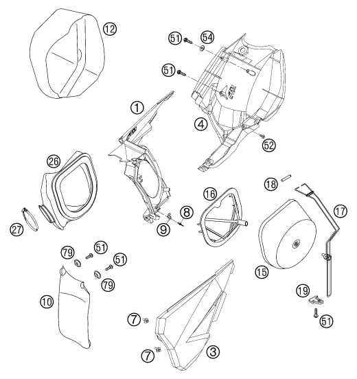 vue éclatée filtre à air - ktm 125 sxs eu 2003