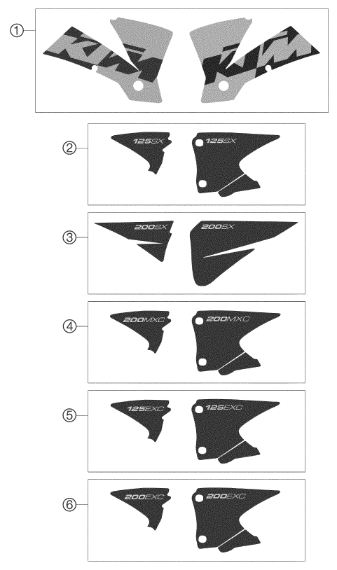 vue éclatée kit déco - ktm 125 sxs eu 2003