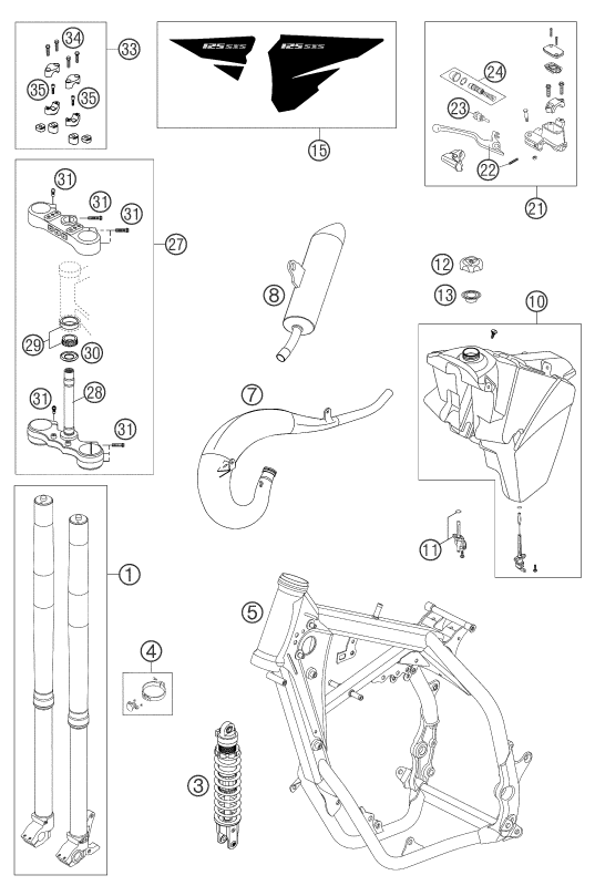 vue éclatée pièces neuves - ktm 125 sxs eu 2004