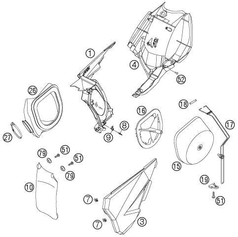 vue éclatée filtre à air - ktm 125 sxs eu 2006