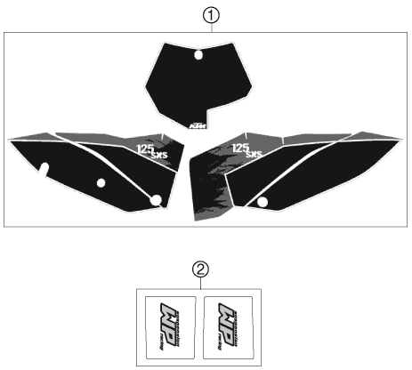 vue éclatée kit déco - ktm 125 sxs eu 2007