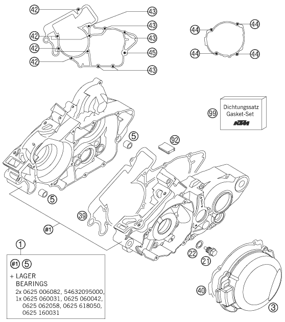 vue éclatée carter moteur - ktm 125 sxs eu 2007