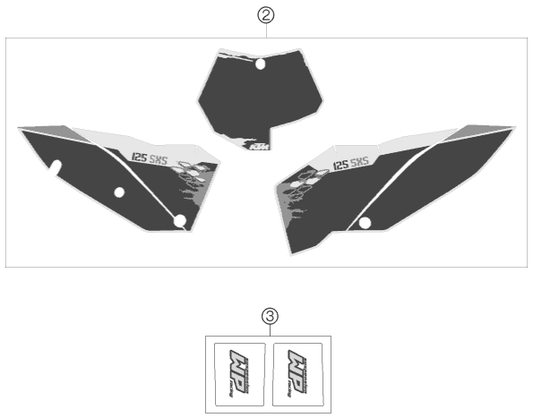 vue éclatée kit déco - ktm 125 sxs eu 2008