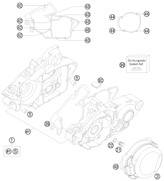 vue éclatée carter moteur - ktm 125 sxs eu 2008
