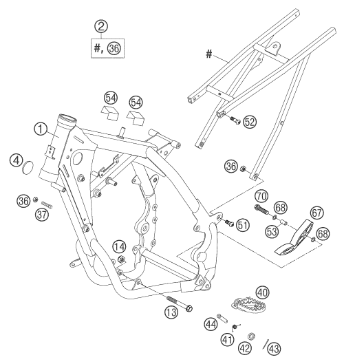 vue éclatée cadre - ktm 105 sx eu 2004