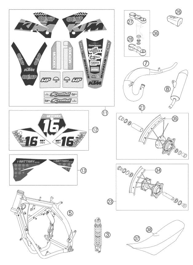 vue éclatée pièces neuves - ktm 125 sx tyla rattray eu 2005