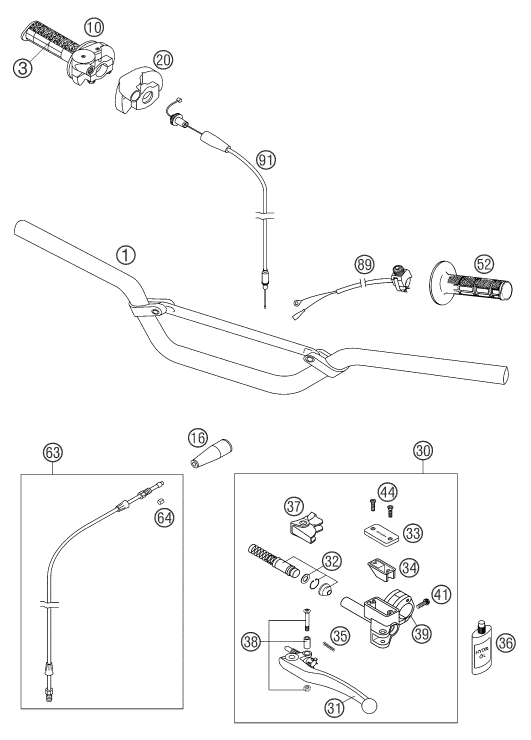 vue éclatée guidon, armatures - ktm 105 sx eu 2006
