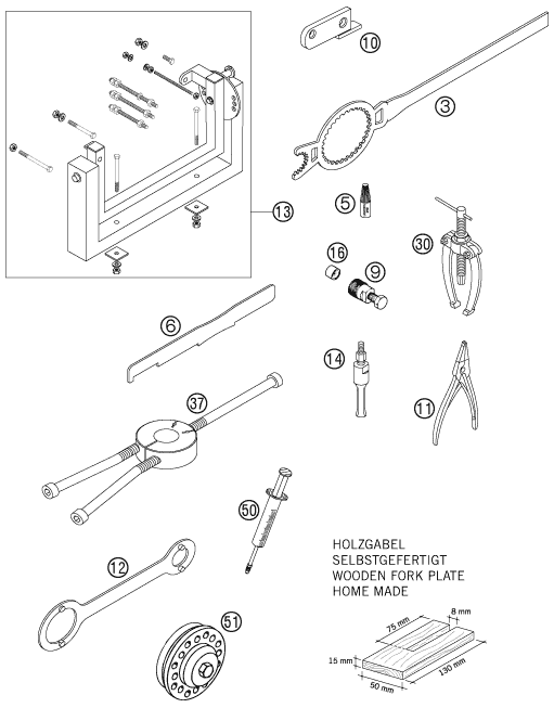 vue éclatée outils spéciaux moteur - ktm 105 sx eu 2006