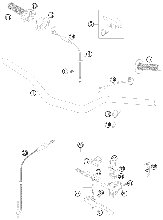 vue éclatée guidon, armatures - ktm 125 sx eu 2008