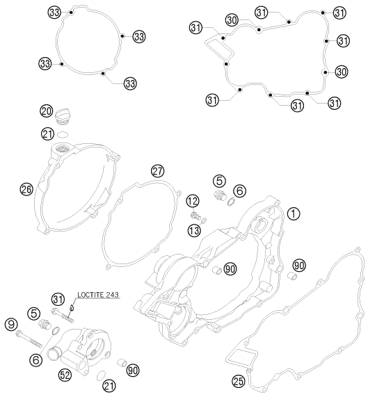 vue éclatée couvercle d’embrayage - ktm 125 sx eu 2008