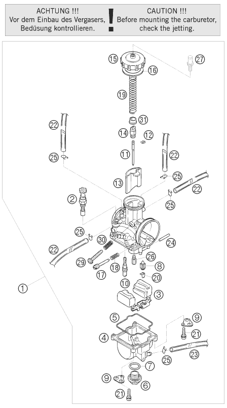 vue éclatée carburateur - ktm 125 sx eu 2008