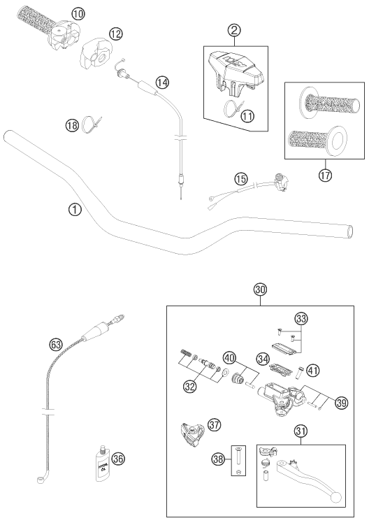 vue éclatée guidon, armatures - ktm 125 sx eu 2011