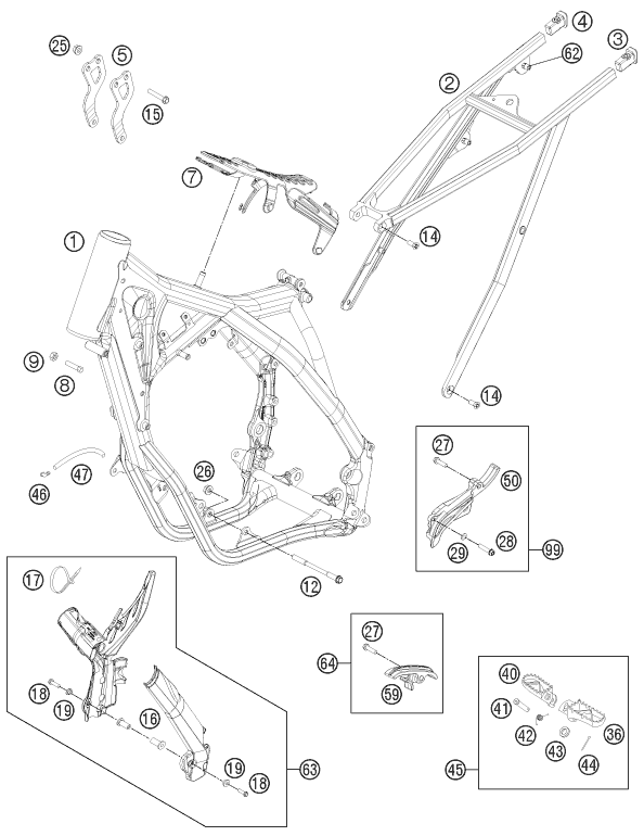 vue éclatée cadre - ktm 125 sx eu 2012