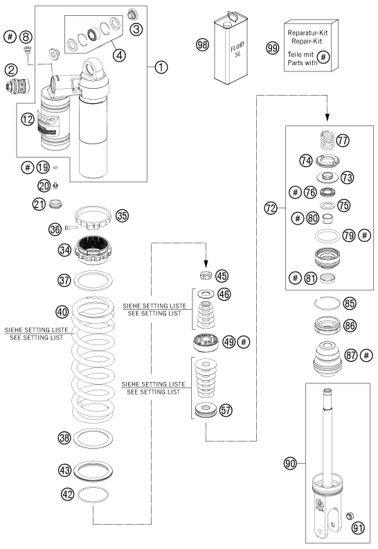 vue éclatée armortisseur - ktm 125 sx eu 2012