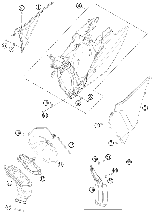vue éclatée filtre à air - ktm 125 sx eu 2012