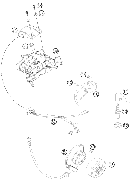 vue éclatée système de allumage - ktm 125 sx eu 2012