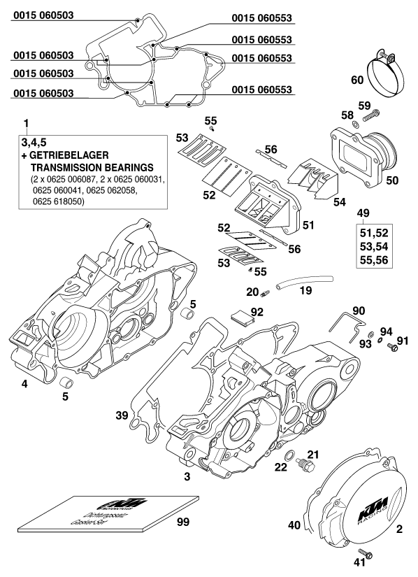 vue éclatée carter moteur - ktm 125 sx '98 eu 1998