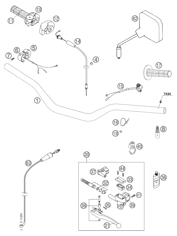 vue éclatée guidon, armatures - ktm 200 sx eu 2004