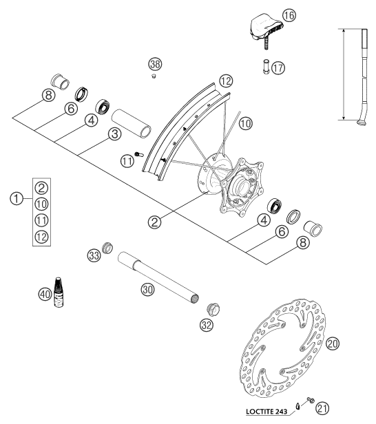 vue éclatée roue avant - ktm 250 sx eu 2003