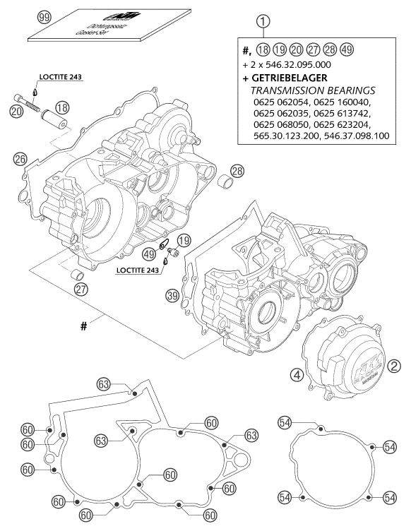 vue éclatée carter moteur - ktm 250 sx eu 2003