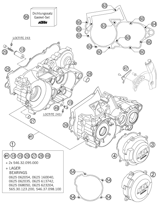 vue éclatée carter moteur - ktm 250 sx eu 2005