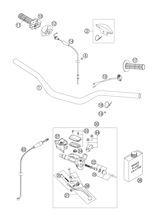 vue éclatée guidon, armatures - ktm 250 sx eu 2006