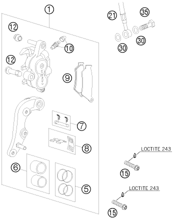 vue éclatée étrier de frein avant - ktm 250 sx eu 2008