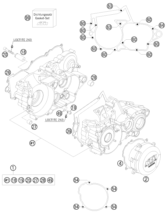 vue éclatée carter moteur - ktm 250 sx eu 2008