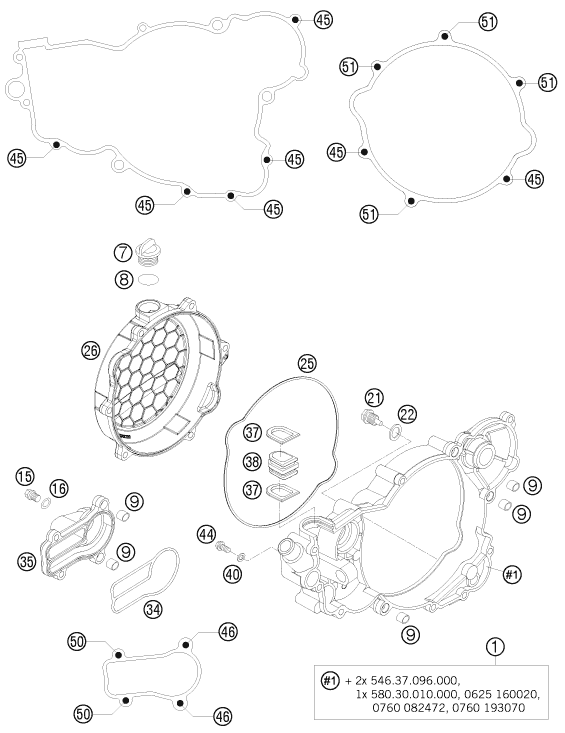 vue éclatée couvercle d’embrayage - ktm 250 sx eu 2008
